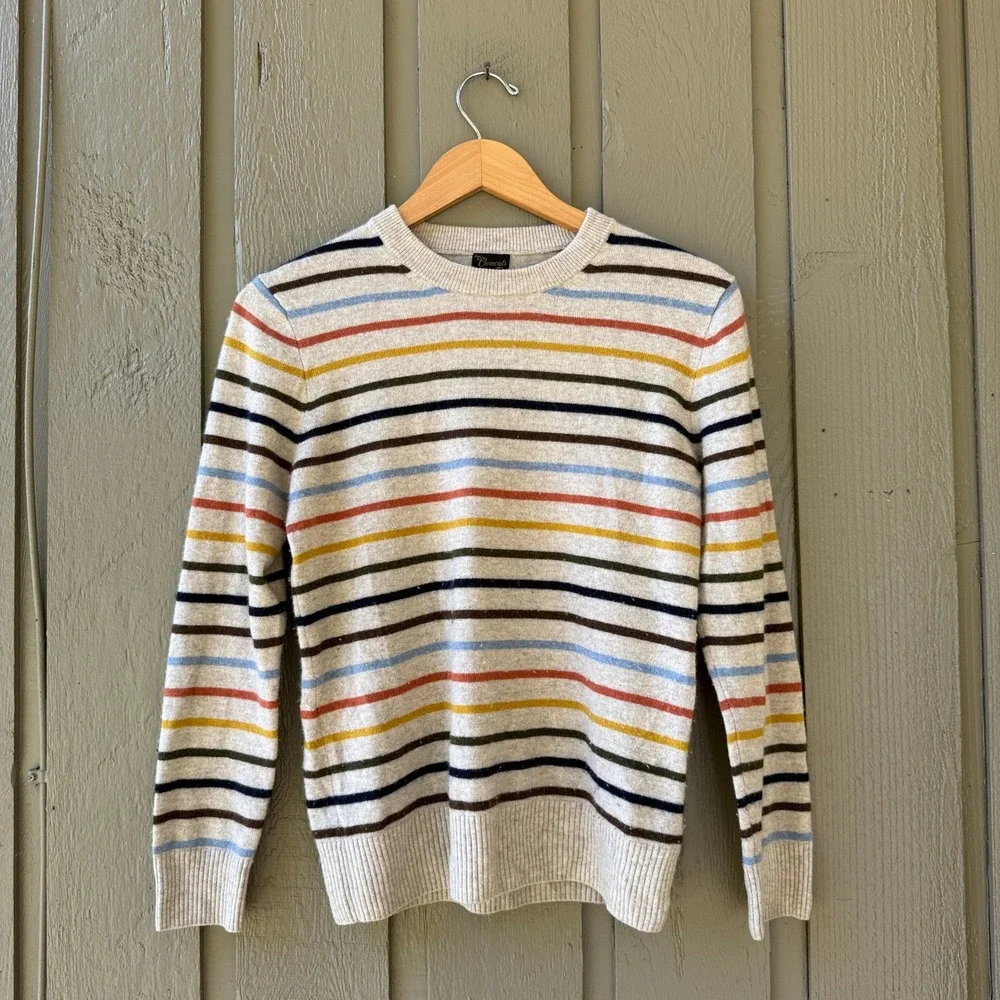 Crewcuts Striped Cashmere Sweater Kids XL 12/14 Multi Color Crewneck Oatmeal